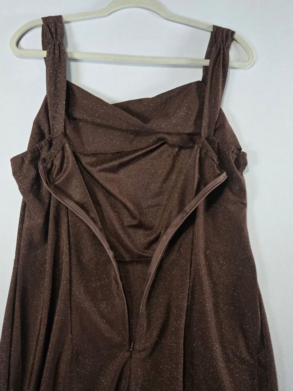 MAKABO Womens Brown Glitter Cowl Neck Maxi Dress Sleeveless Formal Gown Medium
